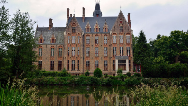 Clock tower building river trees free wallpaper - medium preview image