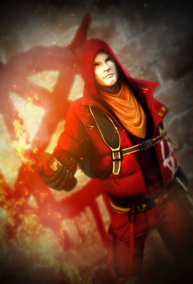 Man red outfit sword fireball free wallpaper - medium preview image