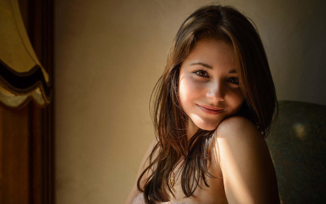 Woman white dress portrait indoor free wallpaper - medium preview image
