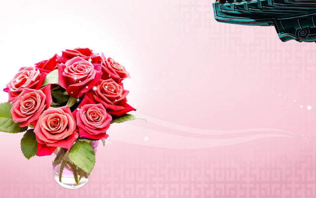 Vase red roses pink background free wallpaper - medium preview image
