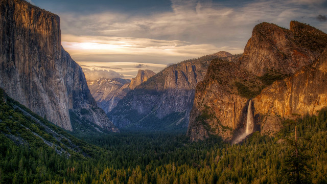 Valley waterfall mountains clouds landscape free wallpaper - medium preview image