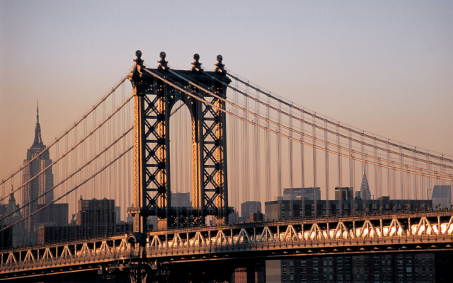 Bridge city building spire sunset free wallpaper - medium preview image