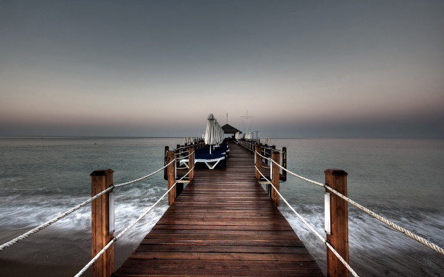 Pier boat dusk water mountain free wallpaper - medium preview image