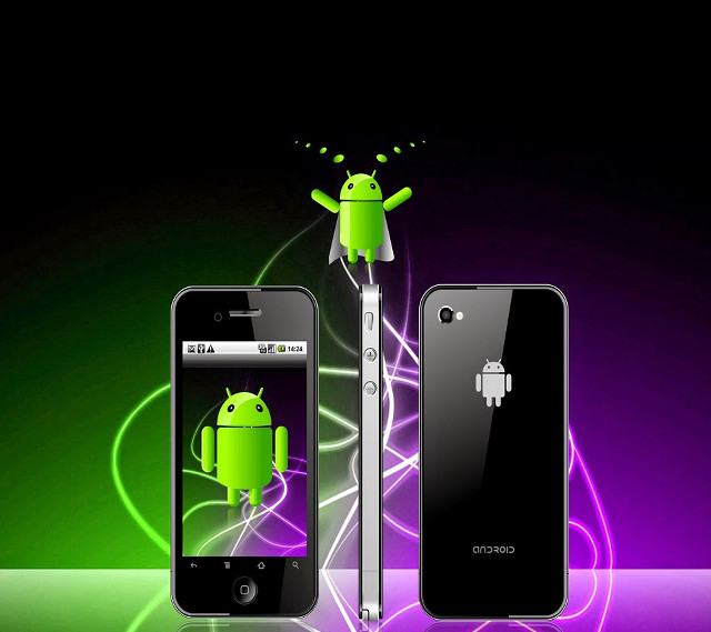Cellphones table green purple abstract free wallpaper - medium preview image