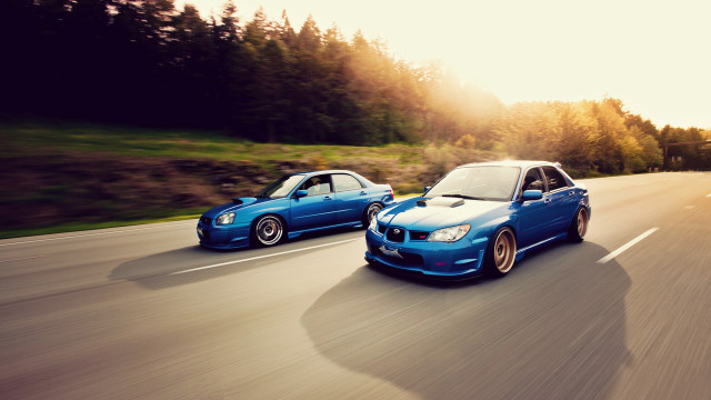 Cars forest sunset tiltshift motionblur free wallpaper - medium preview image