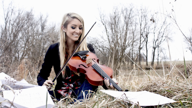 Woman grass violin snow nature free wallpaper - medium preview image