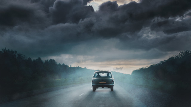 Car cloudy sky mountains forest free wallpaper - medium preview image