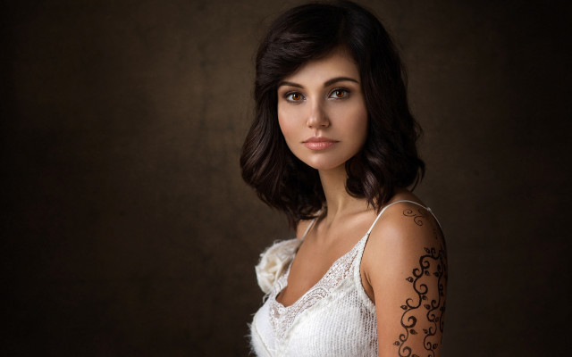 Woman tattoo white dress artnouveau free wallpaper - medium preview image