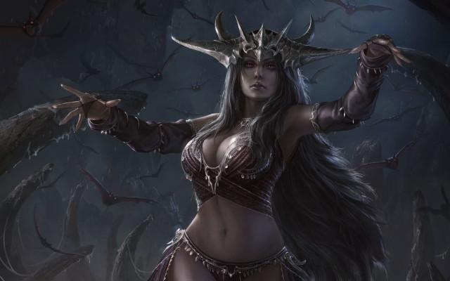Woman horns sword demon fantasy free wallpaper - medium preview image