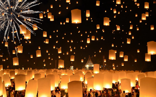 Lanterns night sky fireflies festival free wallpaper - medium preview image