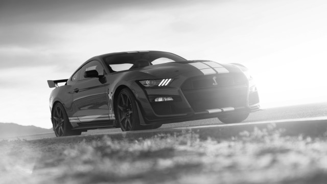 Mustang car cloudy sky monochrome free wallpaper - medium preview image