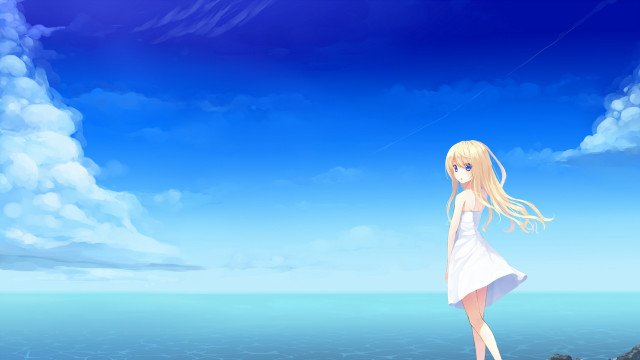 Girl standing rock ocean sky free wallpaper - medium preview image