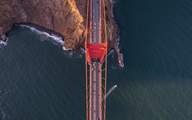 Red truck bridge ocean cliff free wallpaper - medium preview image