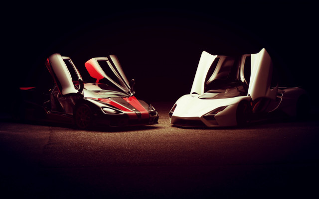 Two cars parked symmetrical digital free wallpaper - medium preview image