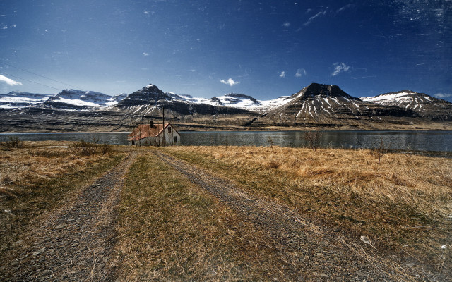 Dirt road house mountains lake free wallpaper - medium preview image