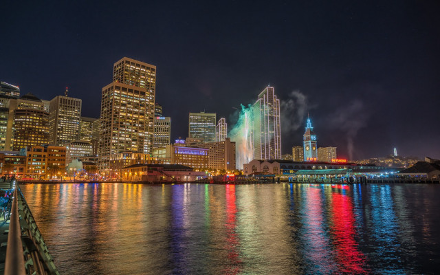 Tokyo cityscape fireworks river bridge free wallpaper - medium preview image