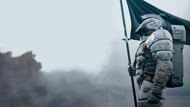 Space suit flag mountain fog free wallpaper - medium preview image