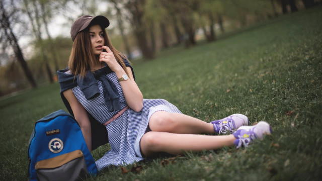 Elina karimova park sitting backpack free wallpaper - medium preview image