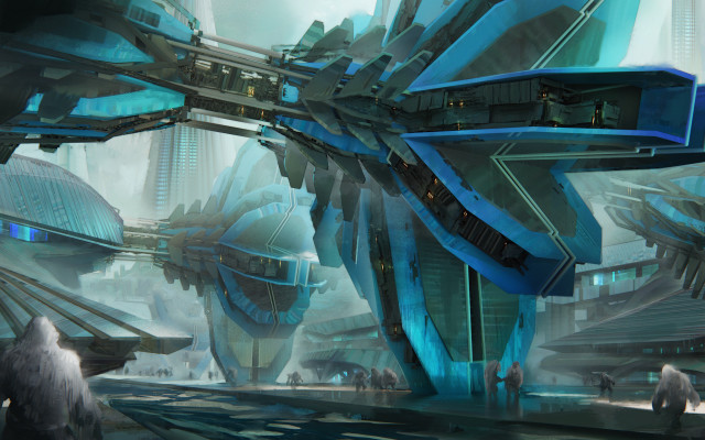 Futuristic city blue structure ruins free wallpaper - medium preview image