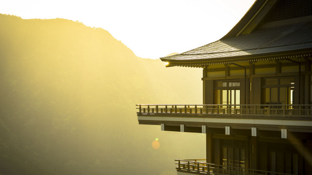 Mountain sunset kyoto building balcony free wallpaper - medium preview image