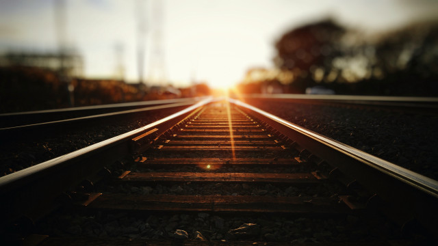 Train track sunset trees building free wallpaper - medium preview image