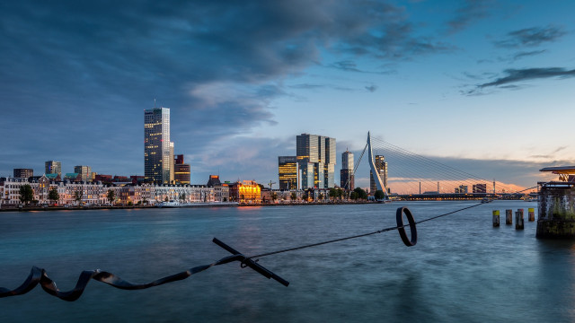 Boat pole city sunset reflection free wallpaper - medium preview image
