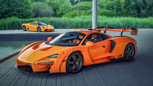 Orange sports car lake panfuturism free wallpaper - medium preview image
