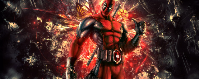 Deadpool gun red background paint free wallpaper - medium preview image
