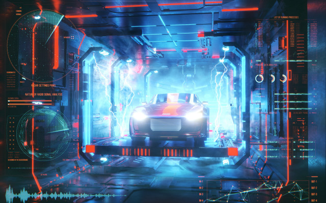 Futuristic car tunnel neon city free wallpaper - medium preview image