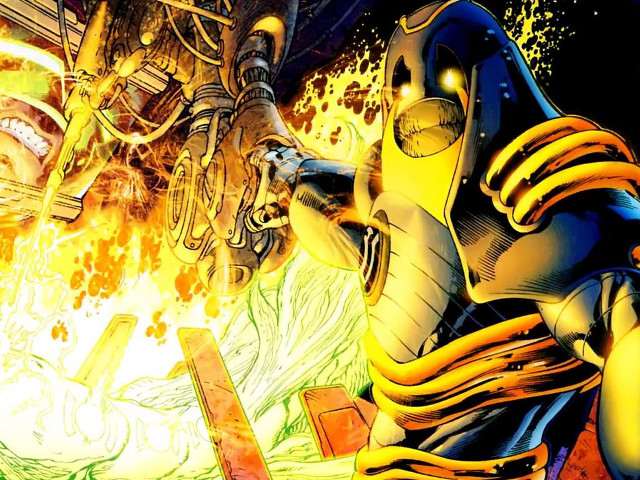Man fighting robot yellow black free wallpaper - medium preview image