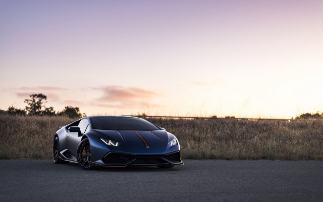 Blue sports car sunset field free wallpaper - medium preview image