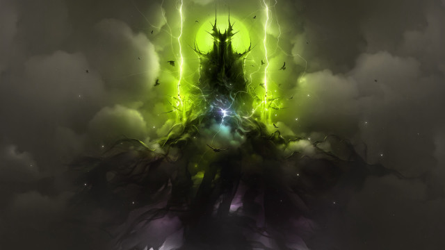 Tower green light clouds fantasy free wallpaper - medium preview image