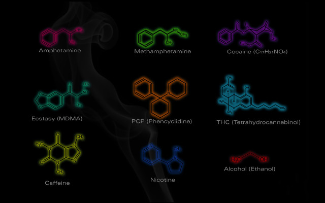 Colored lines chemical names black free wallpaper - medium preview image