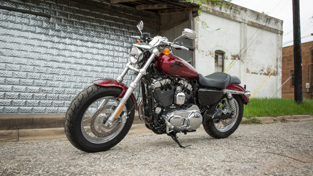 Red motorcycle street brick wall free wallpaper - medium preview image