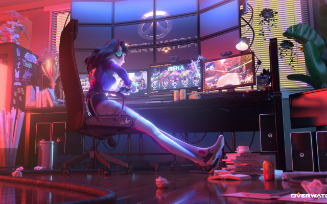 Woman chair room tv desk free wallpaper - medium preview image