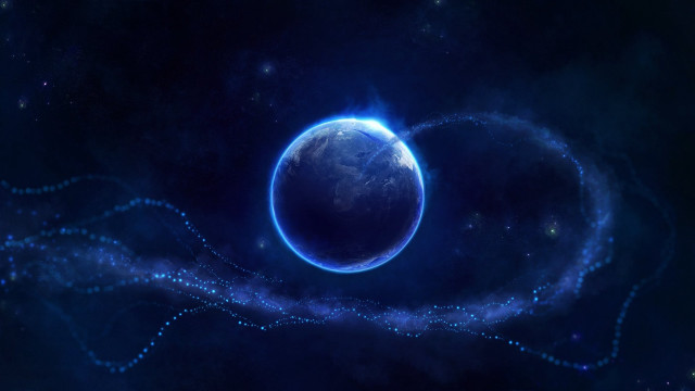 Blue planet ring stars space free wallpaper - medium preview image