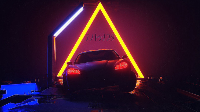 Neon synthwave car earth milkyway free wallpaper - medium preview image