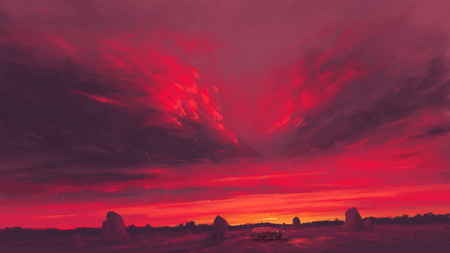 Sunset red sky clouds rocks #2 free wallpaper - medium preview image