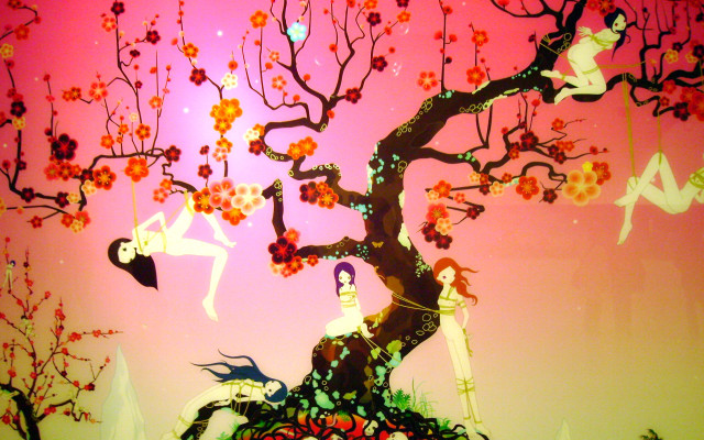 Tree woman horse man background free wallpaper - medium preview image