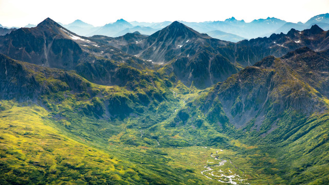 Valley mountains river forest grass free wallpaper - medium preview image