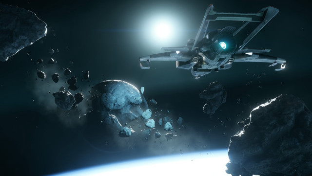 Sci fi spaceship rocky planet free wallpaper - medium preview image