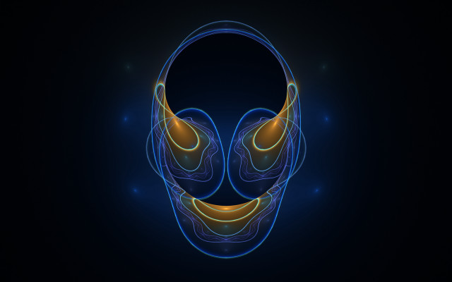 Smiling face headphones black background free wallpaper - medium preview image