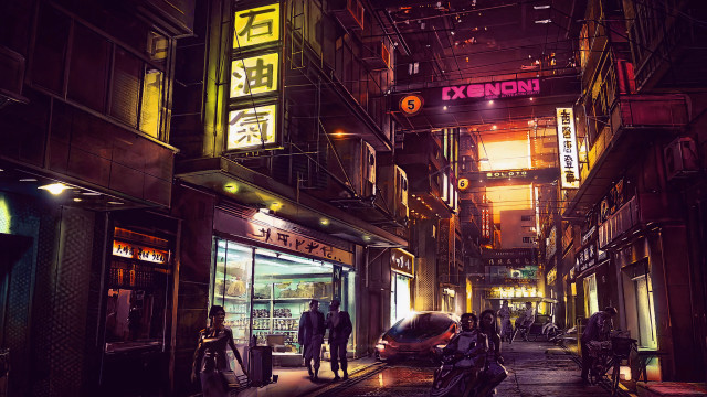 Cyberpunk city street night neo free wallpaper - medium preview image