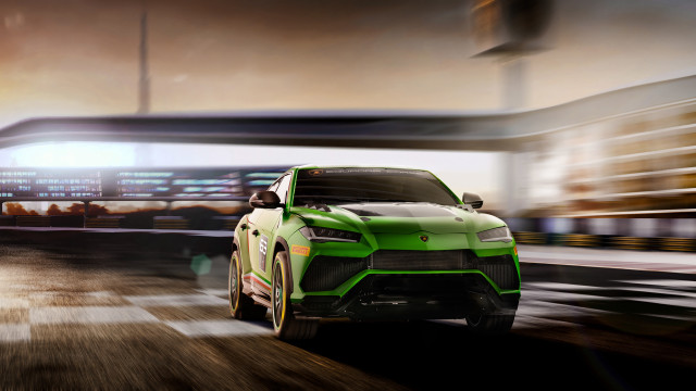 Green sports car night street free wallpaper - medium preview image