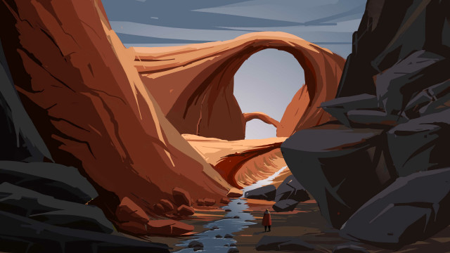 Canyon man river arch rock free wallpaper - medium preview image