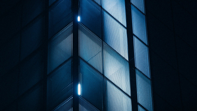 Cyberpunk skyscraper clock night blue free wallpaper - medium preview image