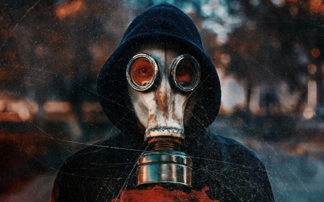 Gas mask black jacket red free wallpaper - medium preview image