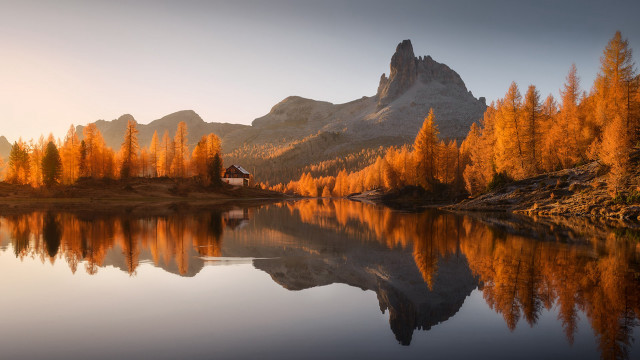 Mountain lake autumn forest sunset #2 free wallpaper - medium preview image