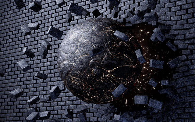 Metal ball bricks debris cityscape free wallpaper - medium preview image