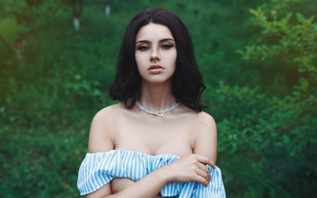 Woman blue dress necklace nature free wallpaper - medium preview image